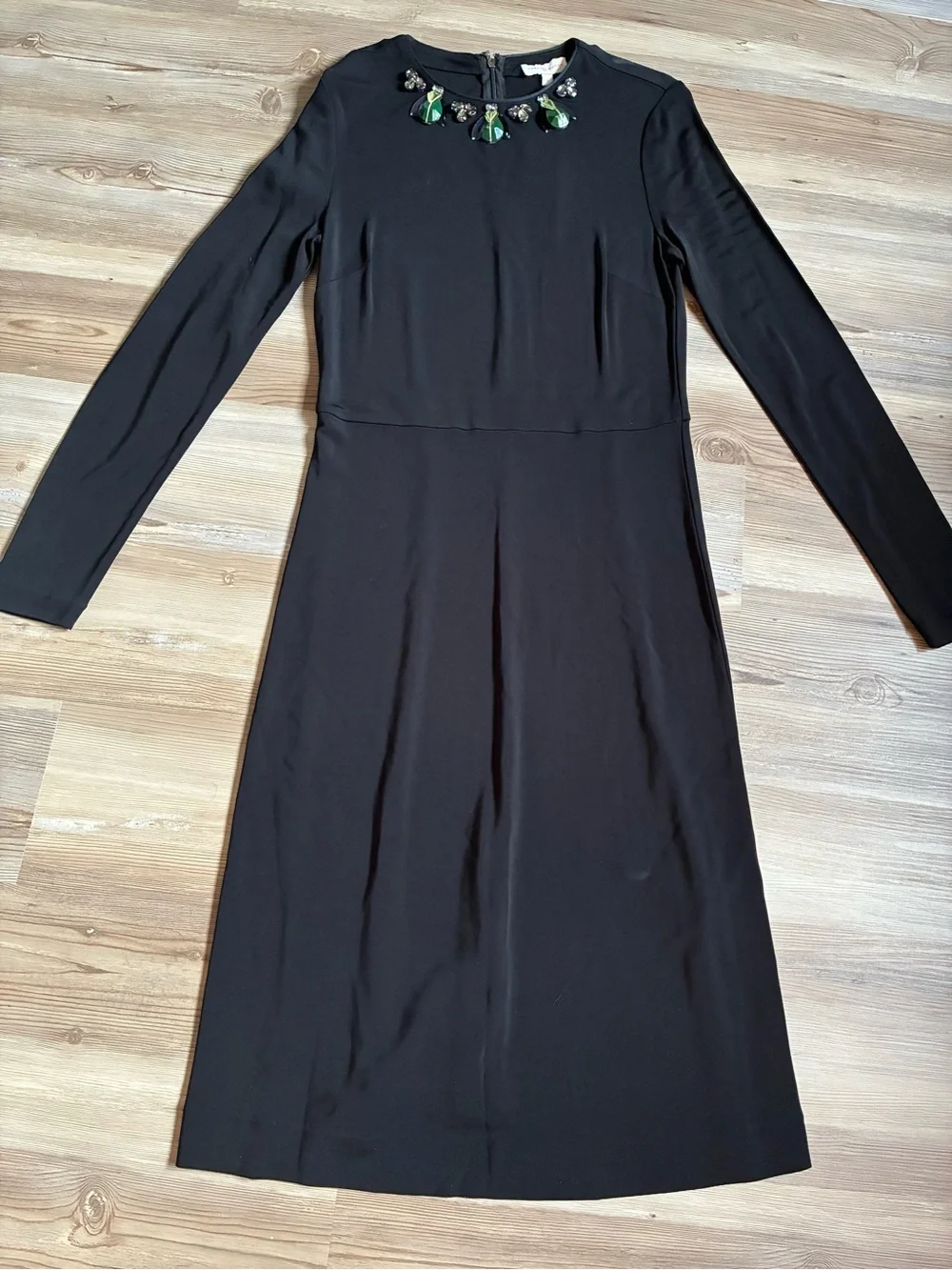Tory Burch Deena Midi Dress Black Jewel accents Long Sleeve Stretchy Size S NWT